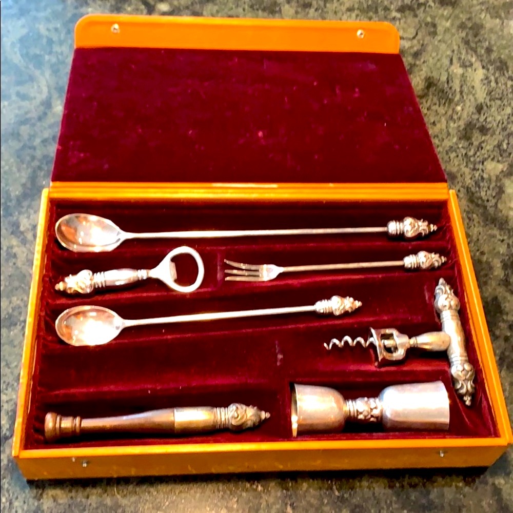 Rare Barware Sterling Silver Set in Leather Box 🍸